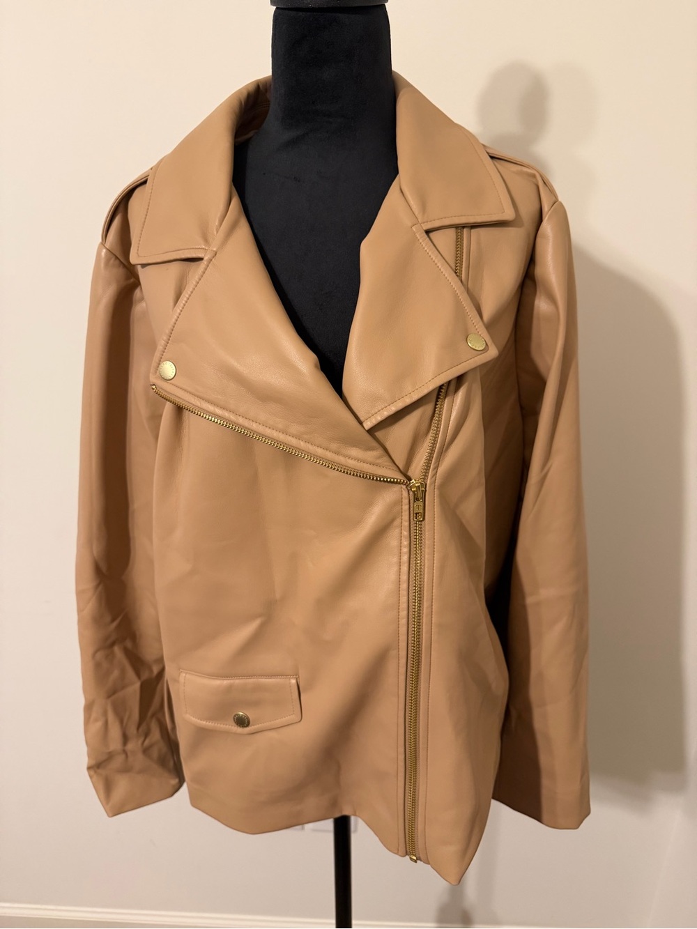 Talbots Tan Faux Leather Moto Jacket - Picture 1 of 2
